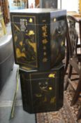 A pair of Chinese lacquer storage boxes/lamp tables.