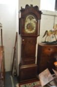 A large 19th century mahogany longcase clock with eight day moon phase movement painted arch