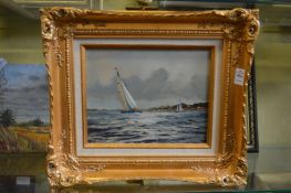 David Short, A sea scape with a sailing boat, oil on panel.