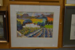 Jeanne Moles, Farm buildings in France, pastel.