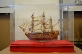 A model of a galleon.