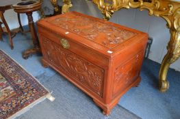 A good Chinese carved camphor wood coffer.