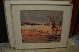 Niamh Collins, A view from the port at Agra, mixed media and two similar works by the same artist.