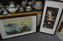 Two Oriental three dimensional pictures, framed and glazed.