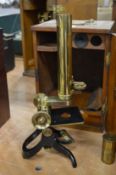 A microscope with mahogany box.