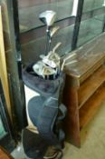 A set of golf clubs.