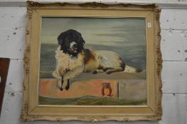 A study of a dog on a quayside, oil on canvas.