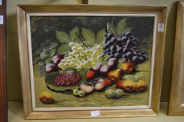 A still life of fruit, oil on board.