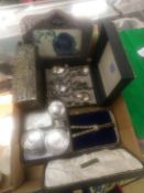 Grape scissors, silver topped jars and other items.