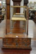 A 18th century walnut dressing table mirror base with two small drawers over a long drawer on
