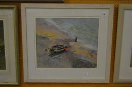Sheila Goodman, fishermen at Beechy Head, watercolour and pastel, signed.