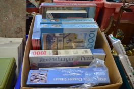 A box of puzzles and games.