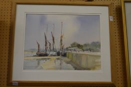 William Newton, Boats at a quay, watercolour.