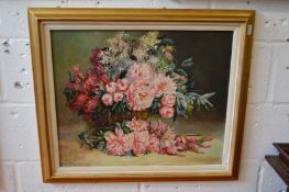 A still life of flowers in a vase, oil on canvas.