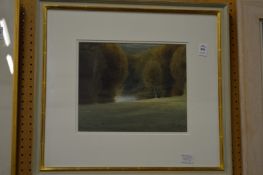 Kevin Hughes, Barle Valley, lakes and trees, watercolour.