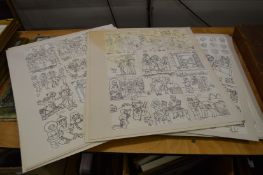 A quantity of cartoon artwork, unframed.