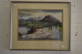 Anne Tallentire, Irish harbour scene with a figure and horse, watercolour, signed.