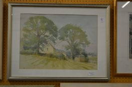 Paul Banning, farmhouse and landscape, watercolour, initialled.