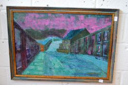 Abstract street scene, oil on board.