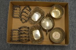 Silver toast racks, bonbon dishes etc.