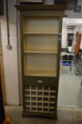 A good floor standing green painted kitchen shelving unit with built in drawer and wine rack.