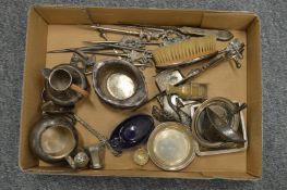 A box of small silver and silver plated items.