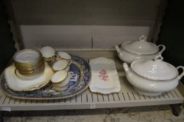 Blue and white meat dish, pair of vegetable dishes and covers etc.