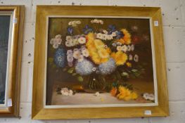 A still life of flowers in a jug, oil on canvas.