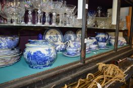 A large quantity of blue and white china.