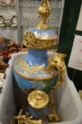 A large Continental style ormolu mounted pedestal urn (af).