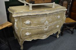 Decoratively painted French two drawer commode.