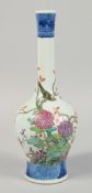 A CHINESE FAMILLE ROSE PORCELAIN BOTTLE VASE, decorated with birds and native flora, 32cm high.