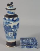 A CHINESE BLUE AND WHITE PORCELAIN VASE AND COVER, 29.5cm high, together with a A CHINESE BLUE AND