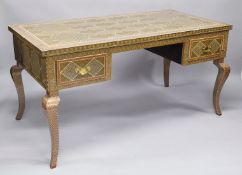 AN ISLAMIC MICRO MOSAIC, GILT AND BONE VENEERED DESK, the top with intricate geometric pattern and