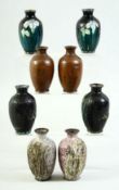 A RARE SET OF EIGHT CLOISONNE PROCESS SAMPLE VASES, each vase demonstrating an individual stage in