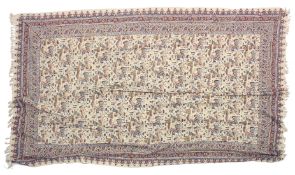 A LARGE PERSIAN STYLE MESHKAT HAND PAINTED TEXTILE, hand crafted with elaborate wooden stamp work,