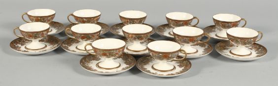 A JAPANESE SATSUMA KINKOZAN TEA SET, comprising of twelve ornate cups and saucers, finely