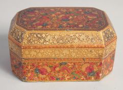 A FINE 19TH CENTURY INDIAN KASHMIRI LACQUERED BOX, decorated with flora and birds, 13.5cm wide.