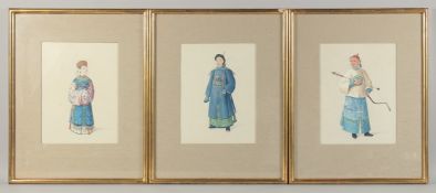 THREE GOOD CHINESE PAINTINGS ON PAPER, each finely painted with a different figure in traditional