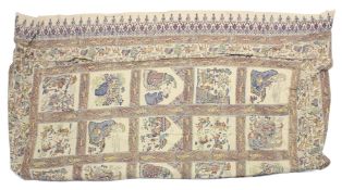 A LARGE PERSIAN STYLE MESHKAT HAND PAINTED TEXTILE, hand crafted with elaborate wooden stamp work,