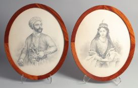 TWO FINE OVAL PORTRAITS OF GREEK WARRIOR NOTIS BOTZARIS AND WIFE, both framed and glazed, 44cm x
