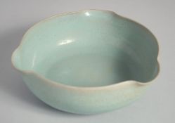 A CHINESE CELADON RU STYLE BOWL, 18cm at widest point.