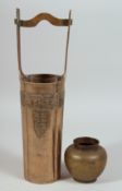TWO 19TH CENTURY CHINESE BRONZE ITEMS; a tall vessel with handle and archaic engraving with mark