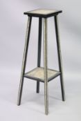 A MOORISH EBONISED TWO TIER JARDINIERE STAND, the top, undertier and legs all inlaid with panels