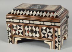 A TURKISH OTTOMAN MOTHER OF PEARL AND TORTOISESHELL INLAID QURAN BOX, inlaid with geometric