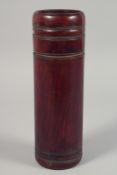 A CHINESE BAMBOO CYLINDRICAL LIDDED WORK BOX, inscribed to the inside and base. 25cm long