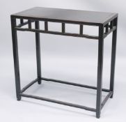 A GOOD CHINESE HARDWOOD ALTAR TABLE, with open frieze on square form legs united by stretchers, 90cm