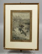 A GOOD INDIAN MINIATURE PORTRAIT ON PAPER depicting a figure riding an elephant in a landscape