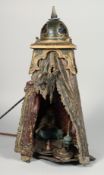 A BERGMAN COLD PAINTED BRONZE TENT FORM LAMP, with seated figure inside, huqqa pipe on a table and a