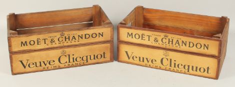 A PAIR OF WOODEN CHAMPAGNE BOXES.
